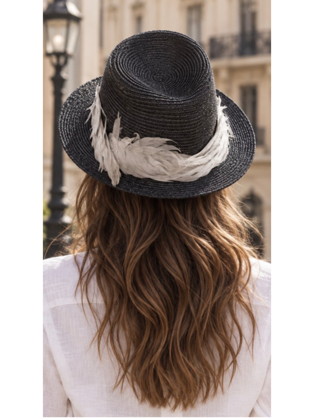 Eugenia Kim Navy Fedora Hat with White Feather Trim Size M NWT